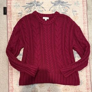 J. Crew Cable Knit Crewneck cotton sweater in vivid mulberry